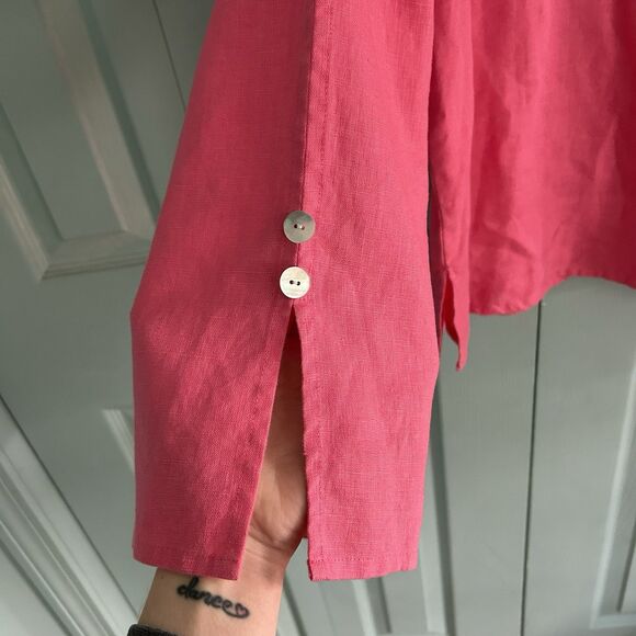 Toofan Womens Linen Pink V-Neck Tunic Blouse XL Relaxed Lagenlook Coastal - Picture 8 of 11